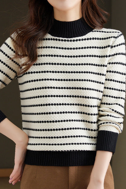 Half Turtleneck Striped Knitted Top - liwisi