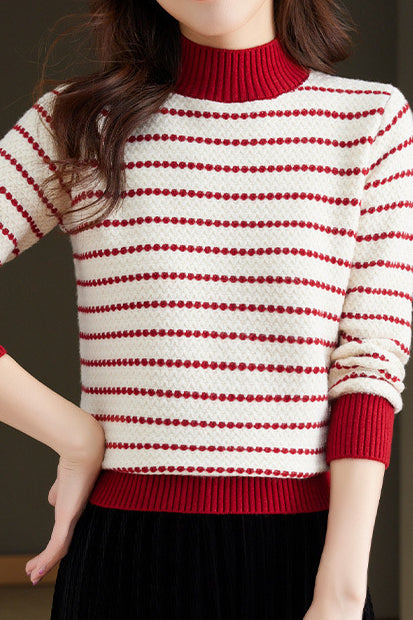 Half Turtleneck Striped Knitted Top - liwisi