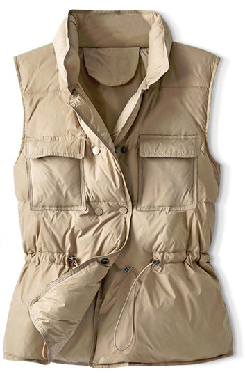 Drawstring cinched-waist down vest - liwisi
