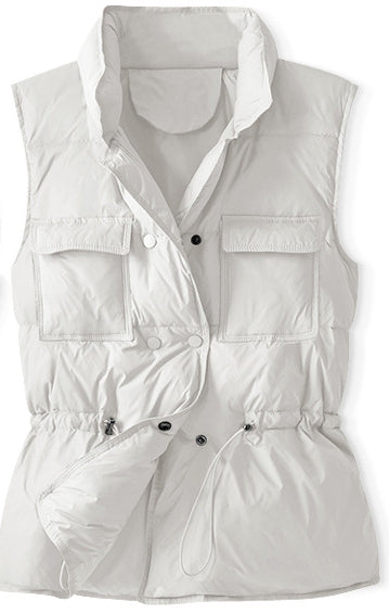 Drawstring cinched-waist down vest - liwisi
