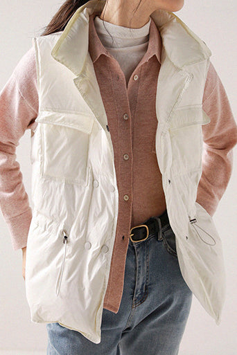 Drawstring cinched-waist down vest - liwisi