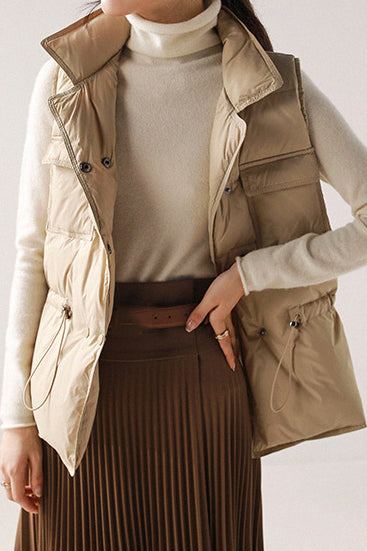 Drawstring cinched-waist down vest - liwisi