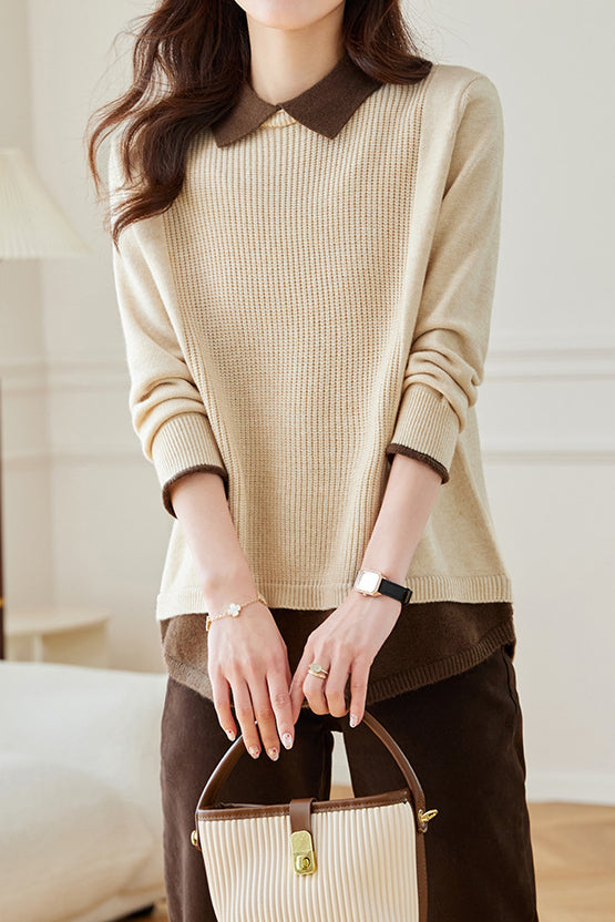 Loose spliced fake two-piece knitted sweaters - liwisi