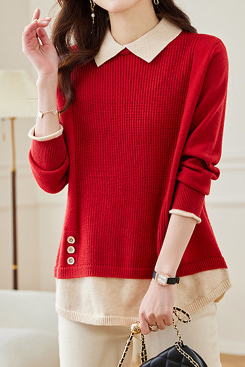 Loose spliced fake two-piece knitted sweaters - liwisi