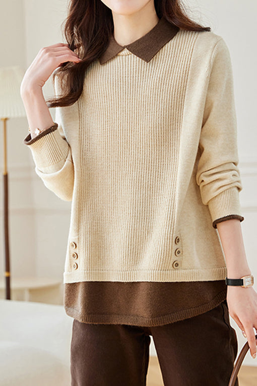 Loose spliced fake two-piece knitted sweaters - liwisi
