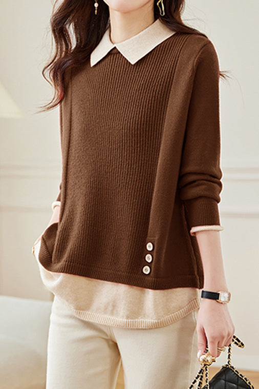 Loose spliced fake two-piece knitted sweaters - liwisi