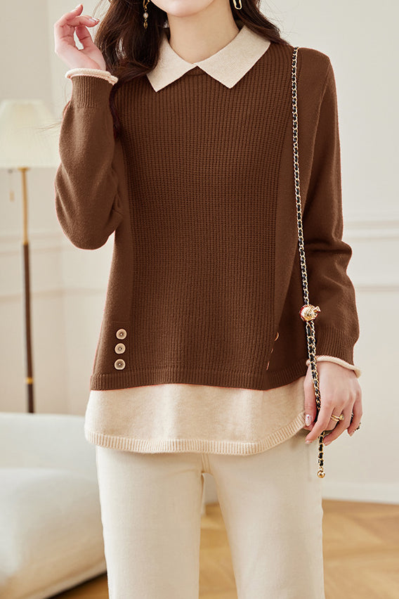 Loose spliced fake two-piece knitted sweaters - liwisi