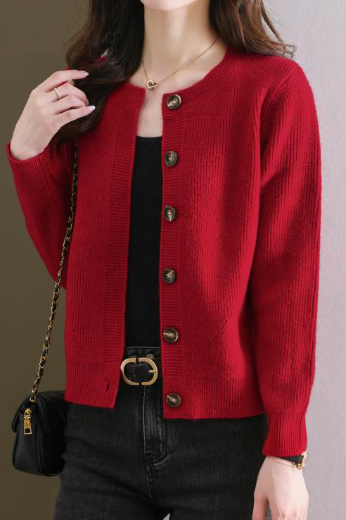 Solid-color short sweater outerwear - liwisi