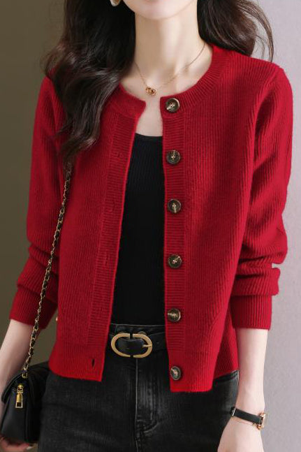 Solid-color short sweater outerwear - liwisi