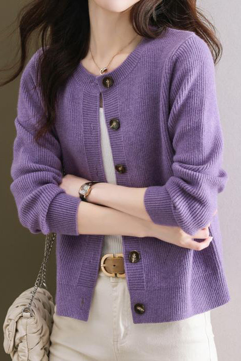 Solid-color short sweater outerwear - liwisi