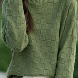Half turtleneck solid-color sweater with square decorations - liwisi