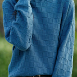 Half turtleneck solid-color sweater with square decorations - liwisi