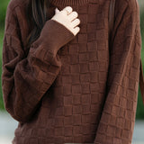 Half turtleneck solid-color sweater with square decorations - liwisi
