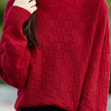 Half turtleneck solid-color sweater with square decorations - liwisi