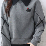 Fake two-piece lapel sweatshirt - liwisi