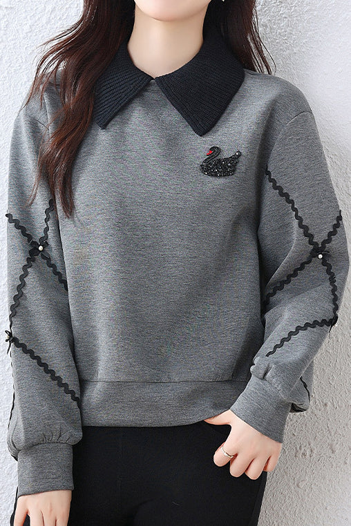 Fake two-piece lapel sweatshirt - liwisi