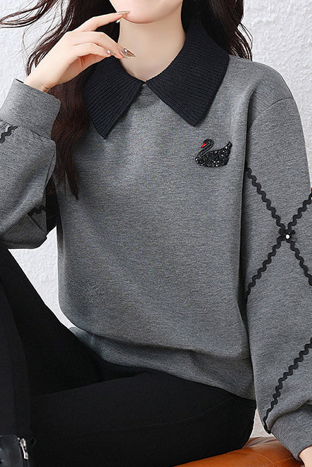 Fake two-piece lapel sweatshirt - liwisi