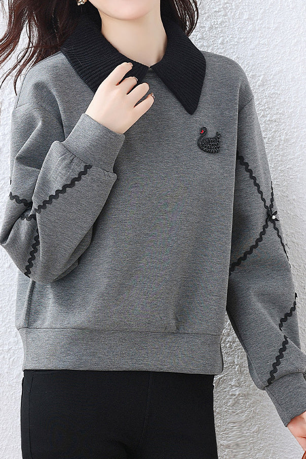 Fake two-piece lapel sweatshirt - liwisi