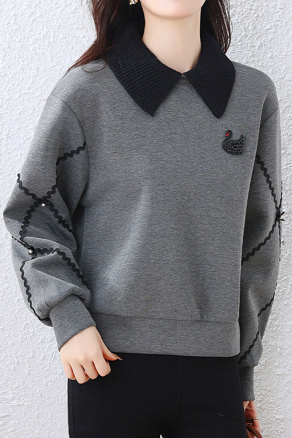 Fake two-piece lapel sweatshirt - liwisi