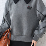 Fake two-piece lapel sweatshirt - liwisi
