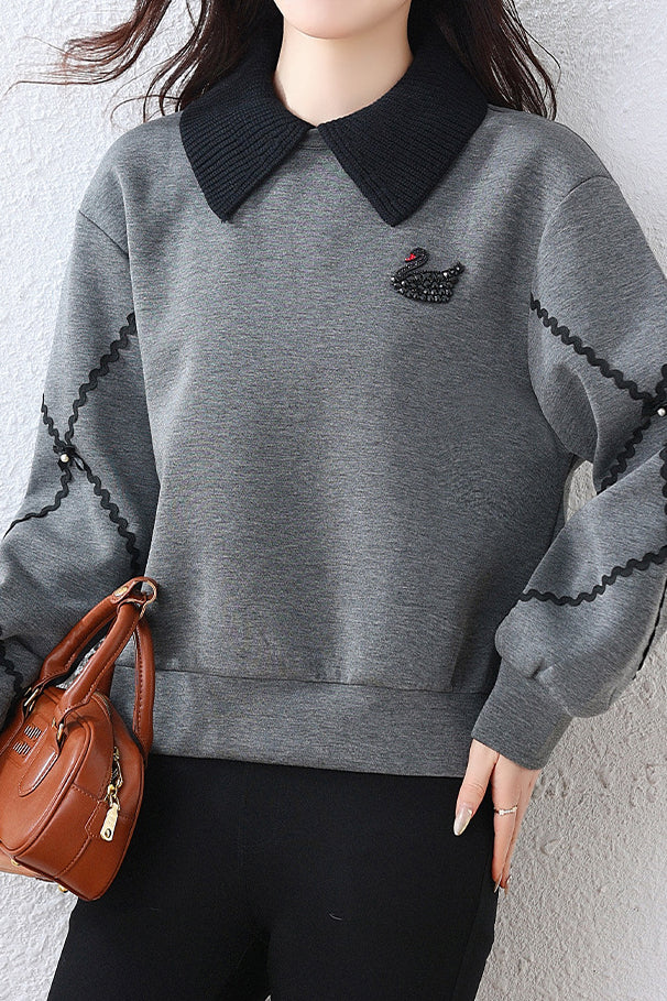 Fake two-piece lapel sweatshirt - liwisi