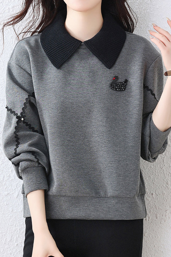 Fake two-piece lapel sweatshirt - liwisi