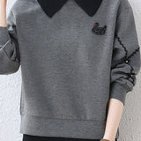Fake two-piece lapel sweatshirt - liwisi