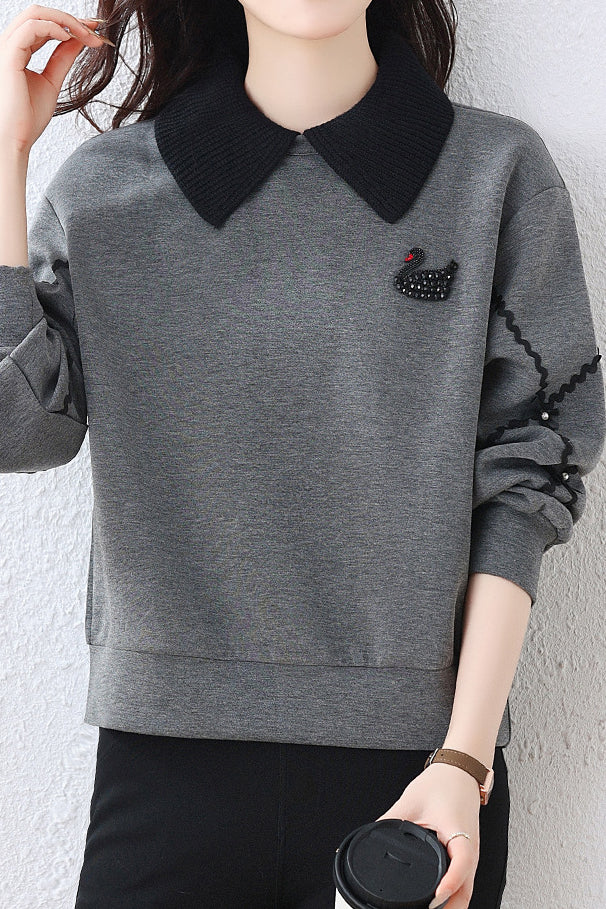 Fake two-piece lapel sweatshirt - liwisi