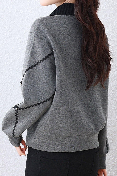 Fake two-piece lapel sweatshirt - liwisi