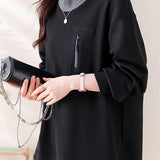 Half-high collar spliced color-block casual sweatshirt - liwisi