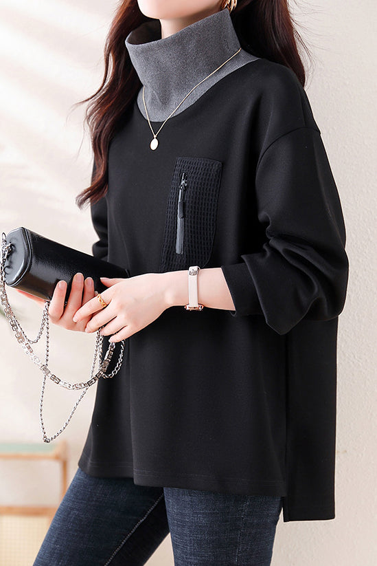 Half-high collar spliced color-block casual sweatshirt - liwisi