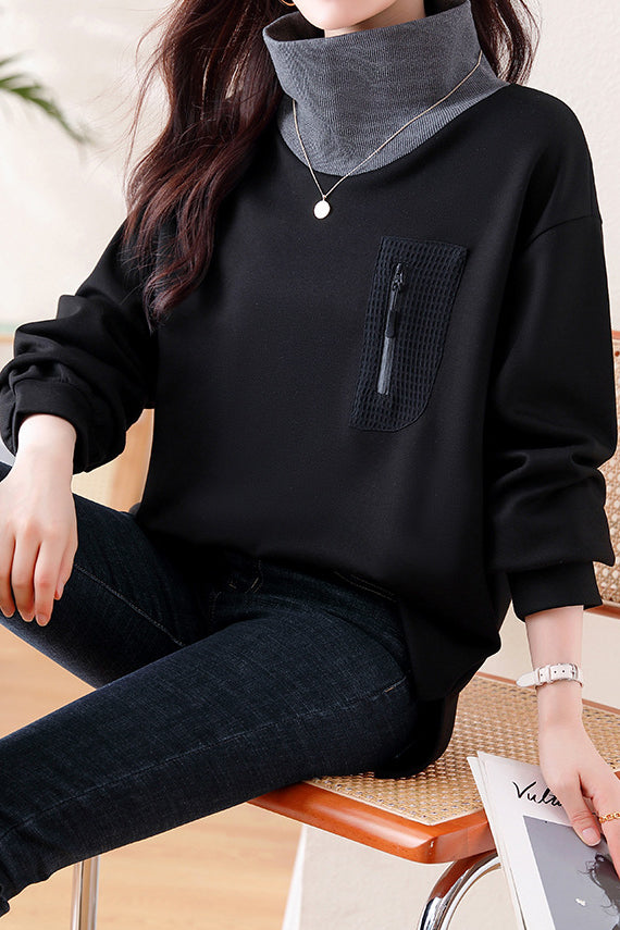 Half-high collar spliced color-block casual sweatshirt - liwisi