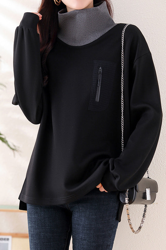 Half-high collar spliced color-block casual sweatshirt - liwisi