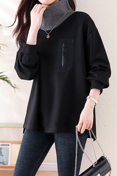 Half-high collar spliced color-block casual sweatshirt - liwisi