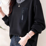 Half-high collar spliced color-block casual sweatshirt - liwisi