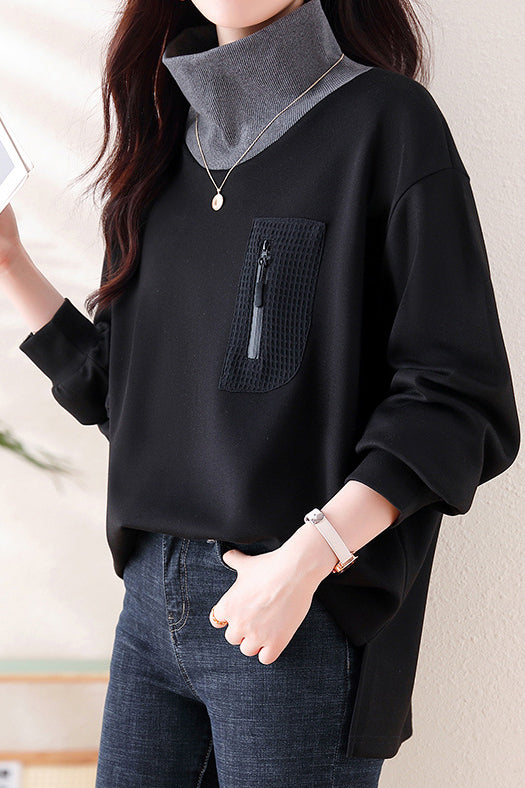Half-high collar spliced color-block casual sweatshirt - liwisi