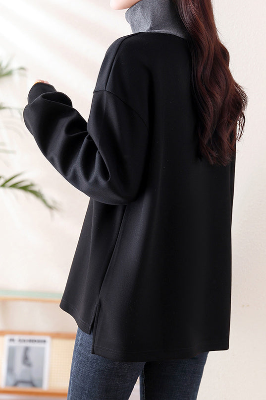 Half-high collar spliced color-block casual sweatshirt - liwisi