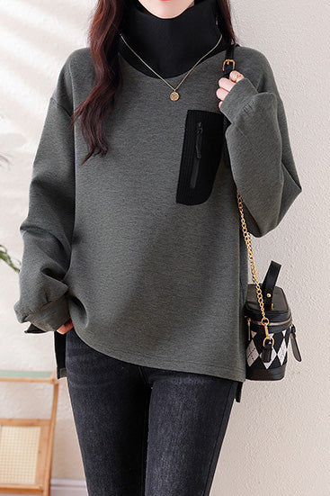 Half-high collar spliced color-block casual sweatshirt - liwisi