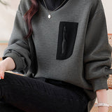 Half-high collar spliced color-block casual sweatshirt - liwisi