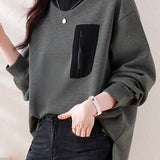 Half-high collar spliced color-block casual sweatshirt - liwisi