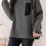 Half-high collar spliced color-block casual sweatshirt - liwisi