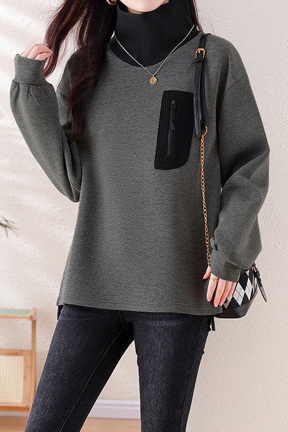 Half-high collar spliced color-block casual sweatshirt - liwisi