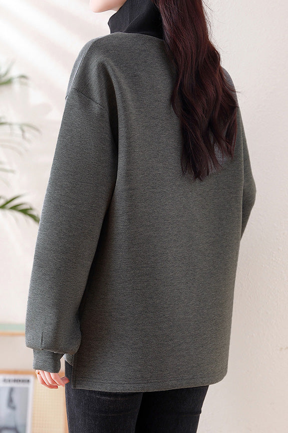 Half-high collar spliced color-block casual sweatshirt - liwisi