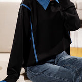 Fake two-piece loose sweatshirts with turn-down collars - liwisi