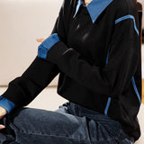 Fake two-piece loose sweatshirts with turn-down collars - liwisi