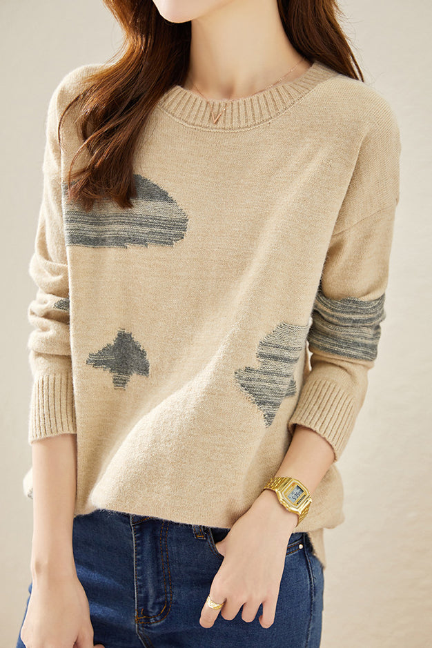 Round-neck spliced knitted sweaters - liwisi