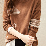 Round-neck spliced knitted sweaters - liwisi