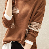 Round-neck spliced knitted sweaters - liwisi