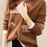 Round-neck spliced knitted sweaters - liwisi