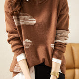 Round-neck spliced knitted sweaters - liwisi